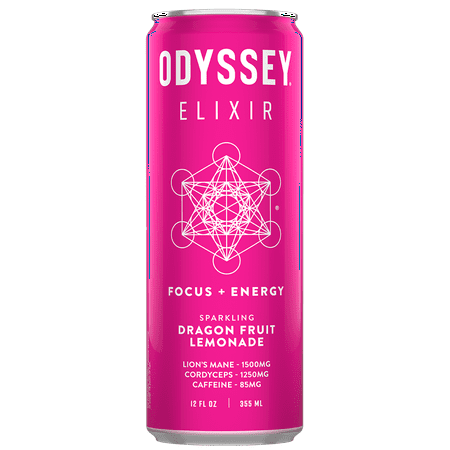 Pack of 12, Odyssey Elixir Dragon Fruit Lemonade Elixir Sparkling Energy Drink, 12 fl oz