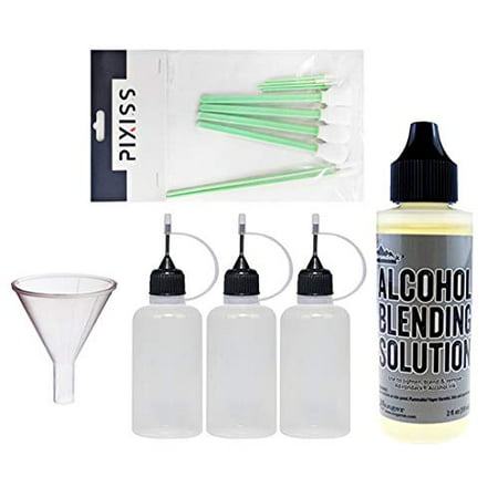 Ranger 2-Ounce Alcohol Ink Blending Solution, 10x Pixiss Alcohol Ink Blending Tools, 3 Pixiss 20ml Needle Tip Applicator and Refill Bottles and 1.5 inch Funnel Bundle for Yupo and (Best Alcohol For Shellac)