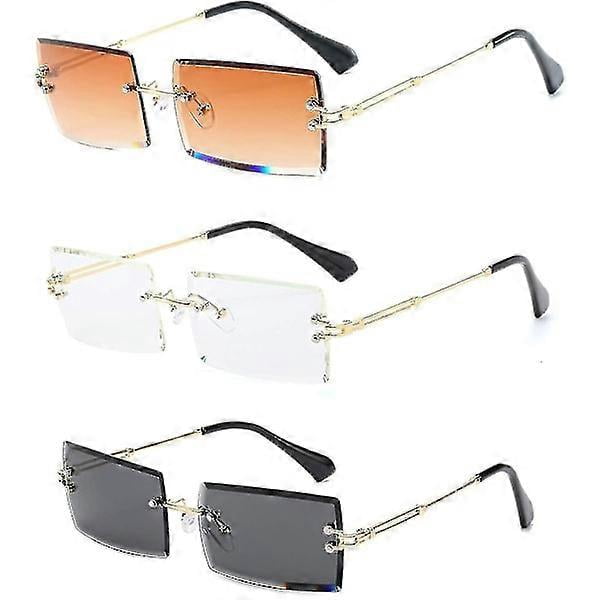 Rimless Rectangular Sunglasses Compatible with Women/Men Ultralight Metal Frame Glasses Fashion Square Uv400 Glasses Unisex(Gray Transparent Tea)