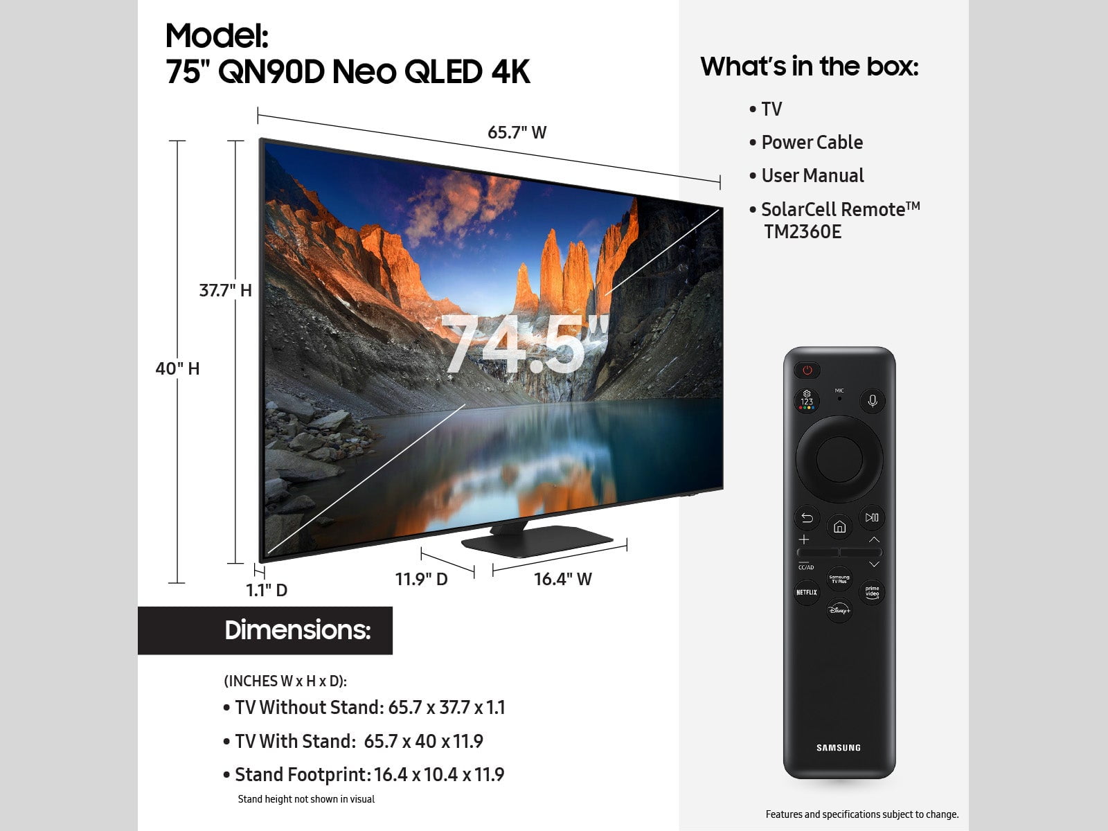SAMSUNG 75” Class QN90D Neo QLED 4K Smart TV QN75QN90DAFXZA 2024