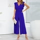thumbnail image 2 of Mono con cuello en V, pantalones para mujer, mamelucos casuales sin mangas con cintura, pierna recta plisada, 2 of 7