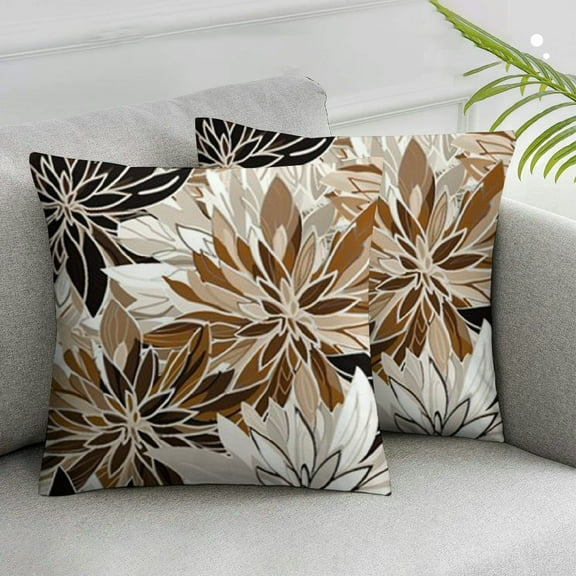Acheng Brown and Black Grey Dahlia Throw Pillow Covers Coffee Tan Gray Outdoor Geometric Flower Decorative Pillows Cover Spring Summer Farmhouse Pillowcase for Bed Couch Sofa Decor,Set of 2 White