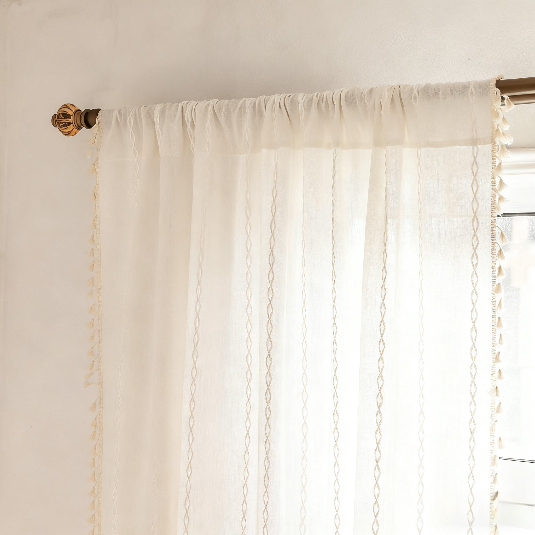 NIUBIER Boho Blackout Curtains,Linen Cotton Embroidered Semi Blackout Curtins for Bedroom Living Room,1 Panel W52 x L84