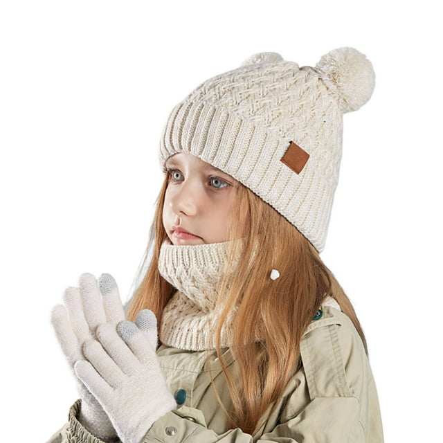 GDREDA Children Winter Hat Scarf Gloves Set Fashionable Outdoor Warm Three Piece Accessory Combo for Cold Weather Beige,One Size