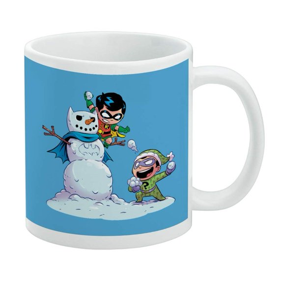Robin and Riddler Snowball Fight White Mug