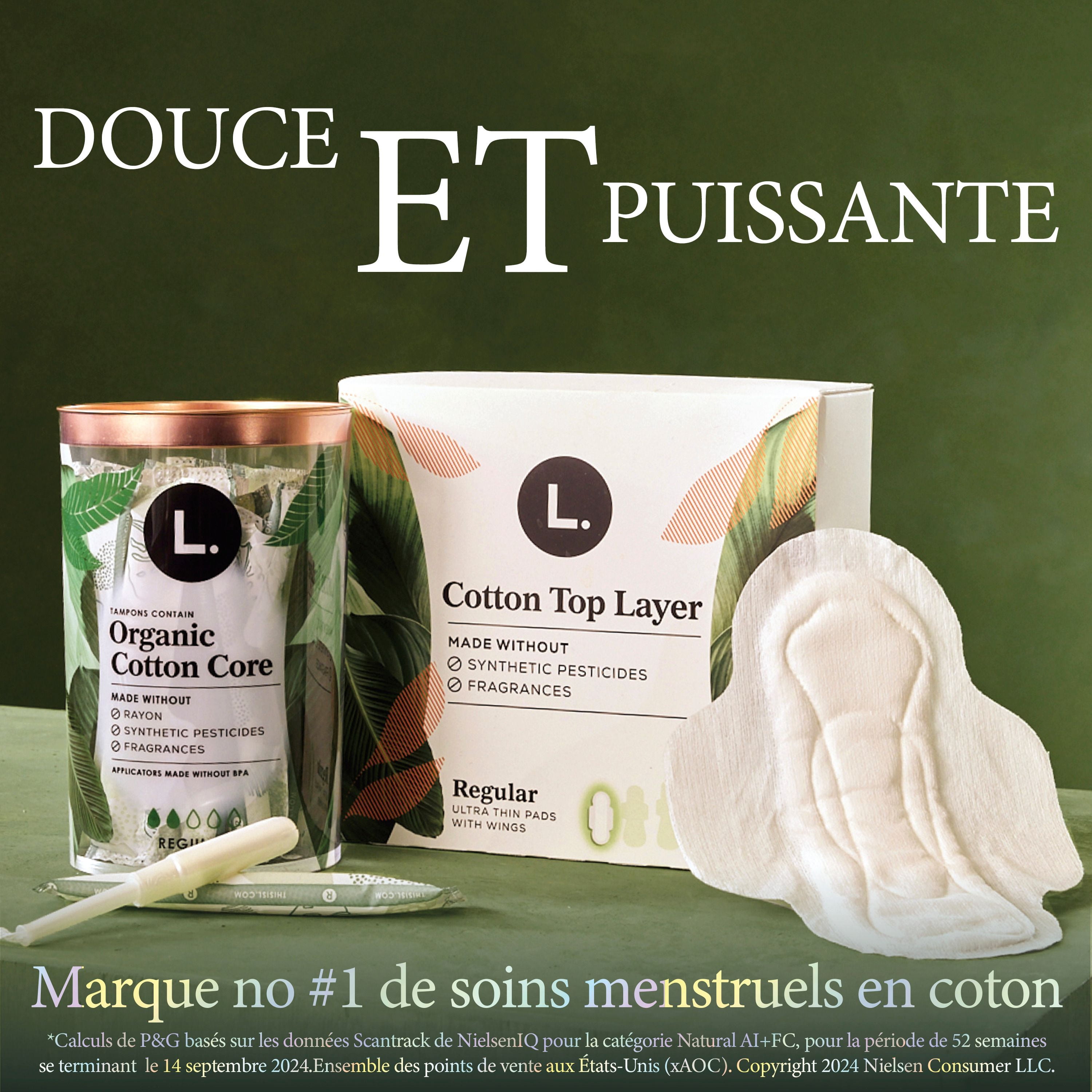 L. Cotton Tampons Super Absorbency, Free from Chlorine Bleaching, Pesticides, Fragrances, or Dyes, 30CT