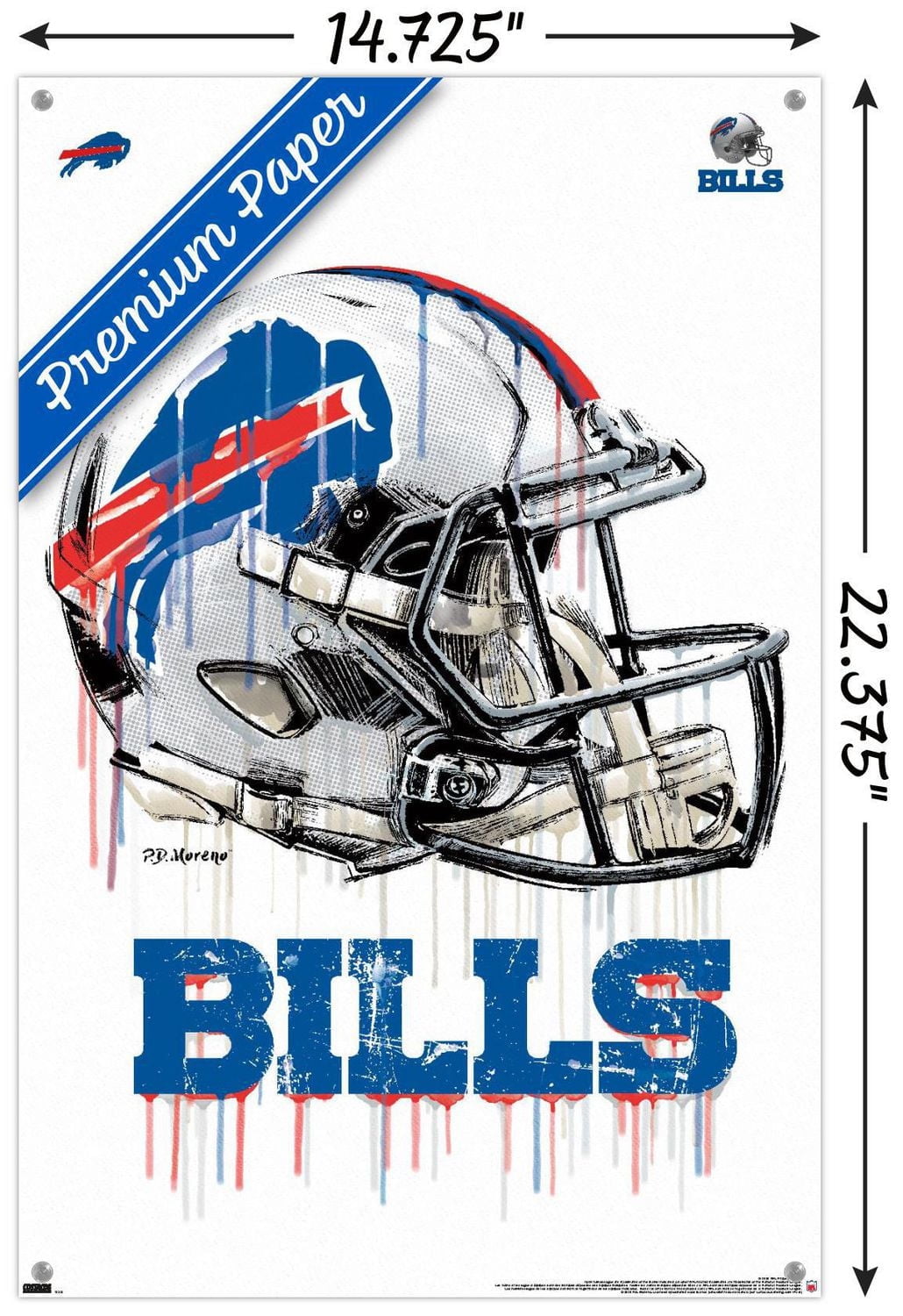 NFL Buffalo Bills - Drip Helmet 20 Wall Poster with Magnetic Frame, 22.375" x 34"