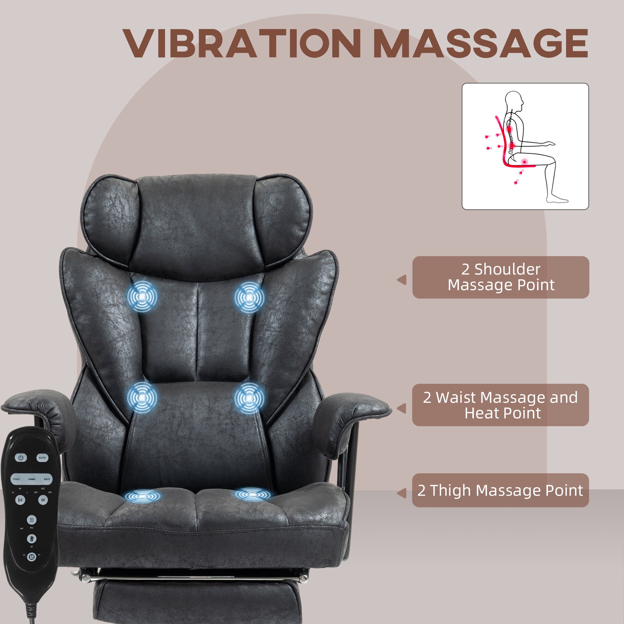 HOMCOM 400LBS Massage Executive Office Chair, Big and Tall Office Chair with Footrest, Lumbar Support and Reclining Function, Black