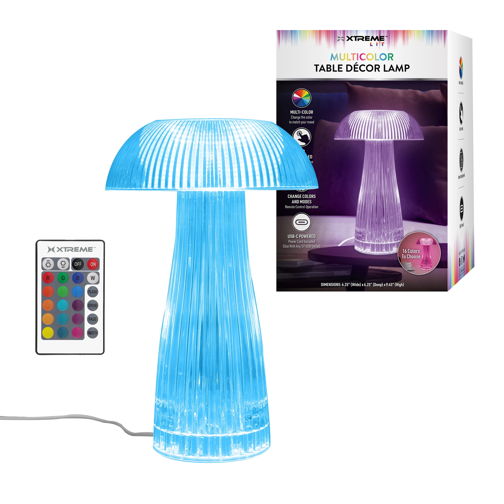 Xtreme Lit Neon Multi-Color Mushroom LED Touch Lamp for Bedroom Decor with Remote & Crystal Finish