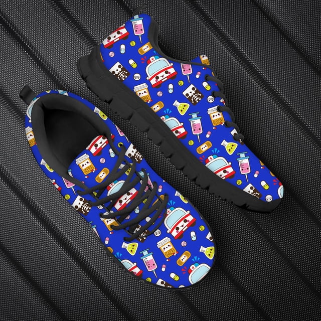 Zapatos de enfermera con diseño de emergencia médica Doginthehole, con cordones y dibujos animados, para mujer, transpirables y deportivos para caminar