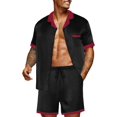 thumbnail image 3 of Ekouaer Men Satin Silk Pajamas Set with Pockets Sleepwear Shorts Satin Summer Loungewear 2 Piece Button Down Set S-XXL, 3 of 5