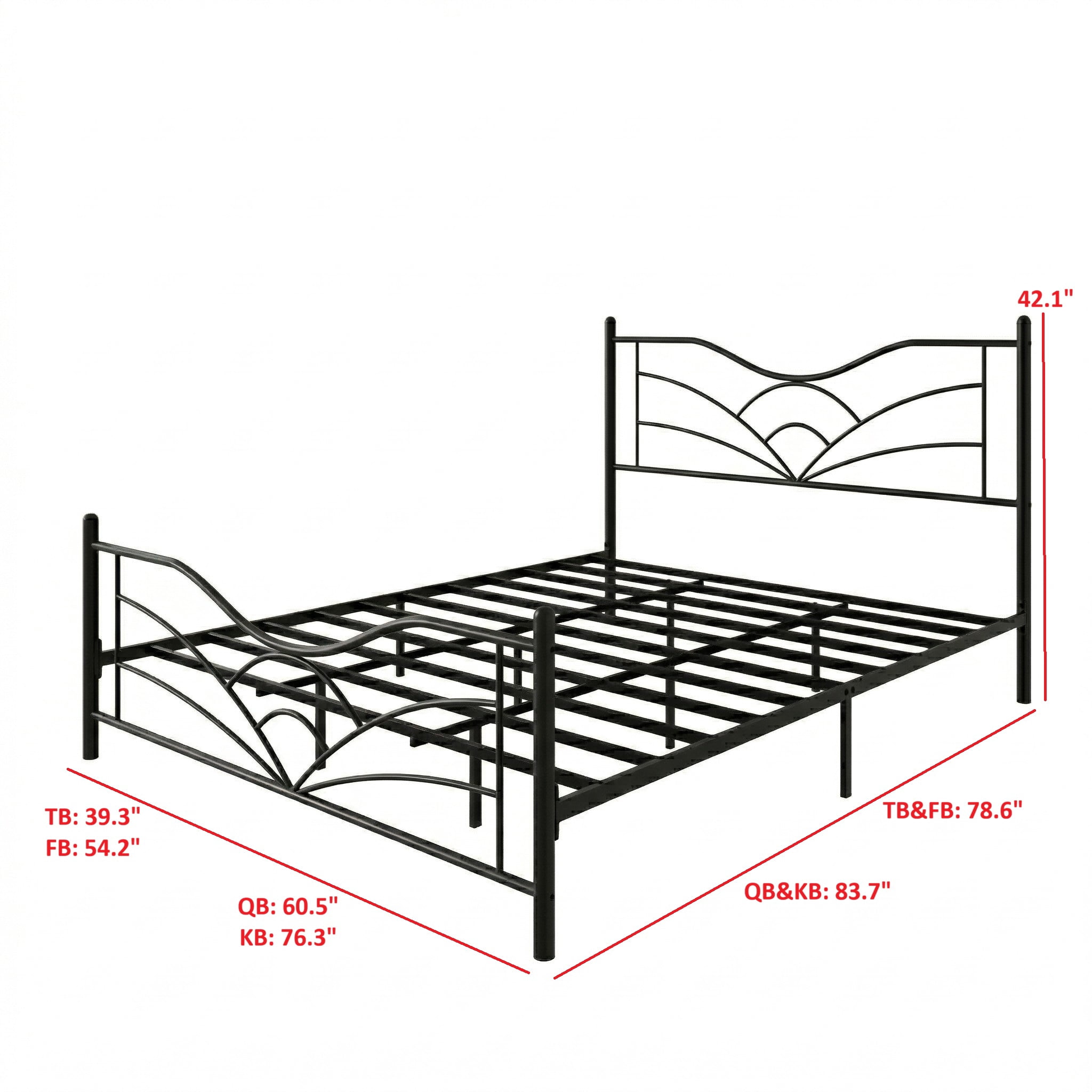 Home Design Enfield Classic King Metal Platform Bed, Curved Headboard and Footboard, No Box Spring Needed, Black
