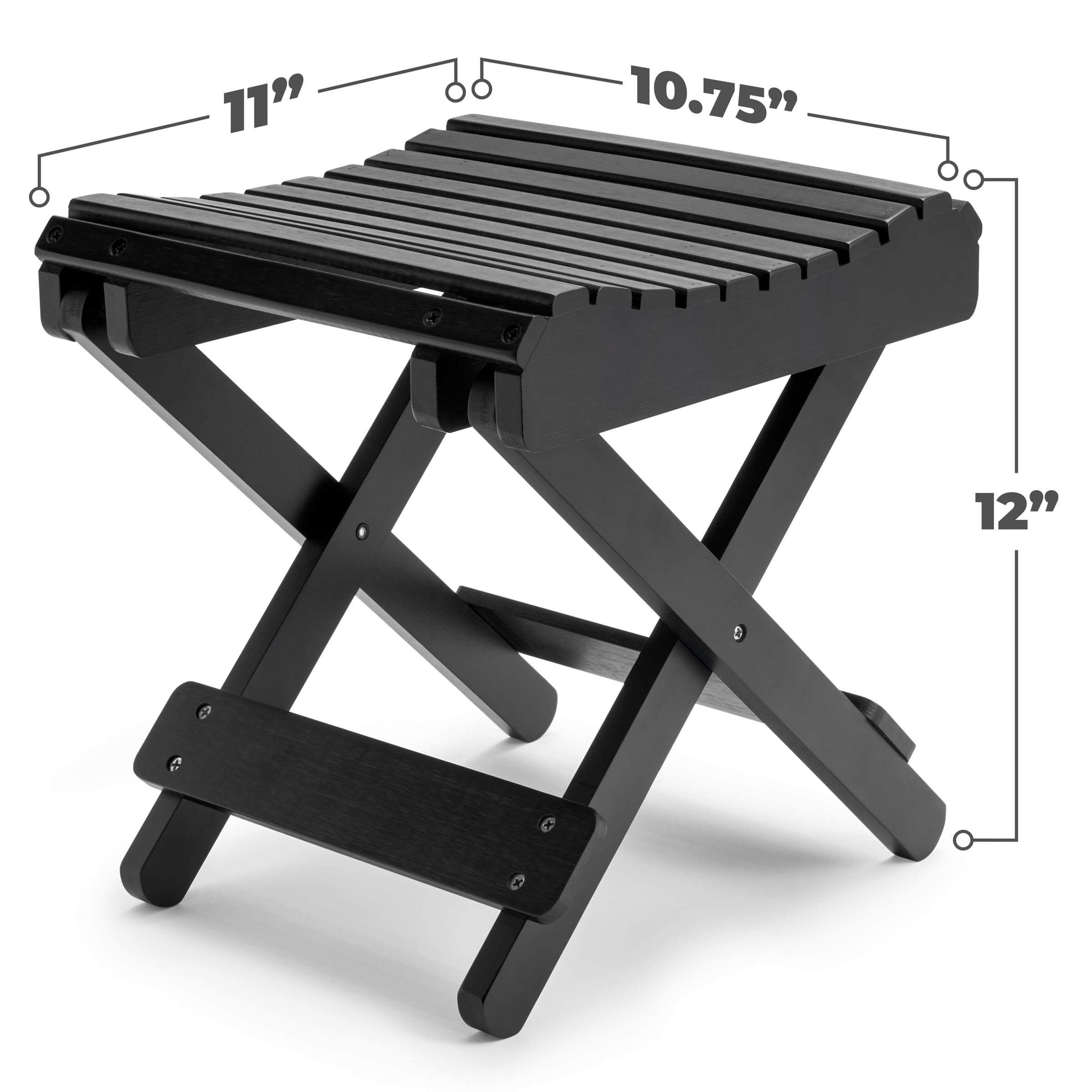 Sorbus Bamboo Folding Step Stool Bench, Portable Collapsible Wooden Seat, Black