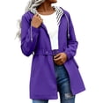 thumbnail image 2 of Women Waterproof Hooded Jackets Long Sleeve Striped Lined Belted Waist Zip Up Long Raincoat for Outdoor Hiking, 2 of 8