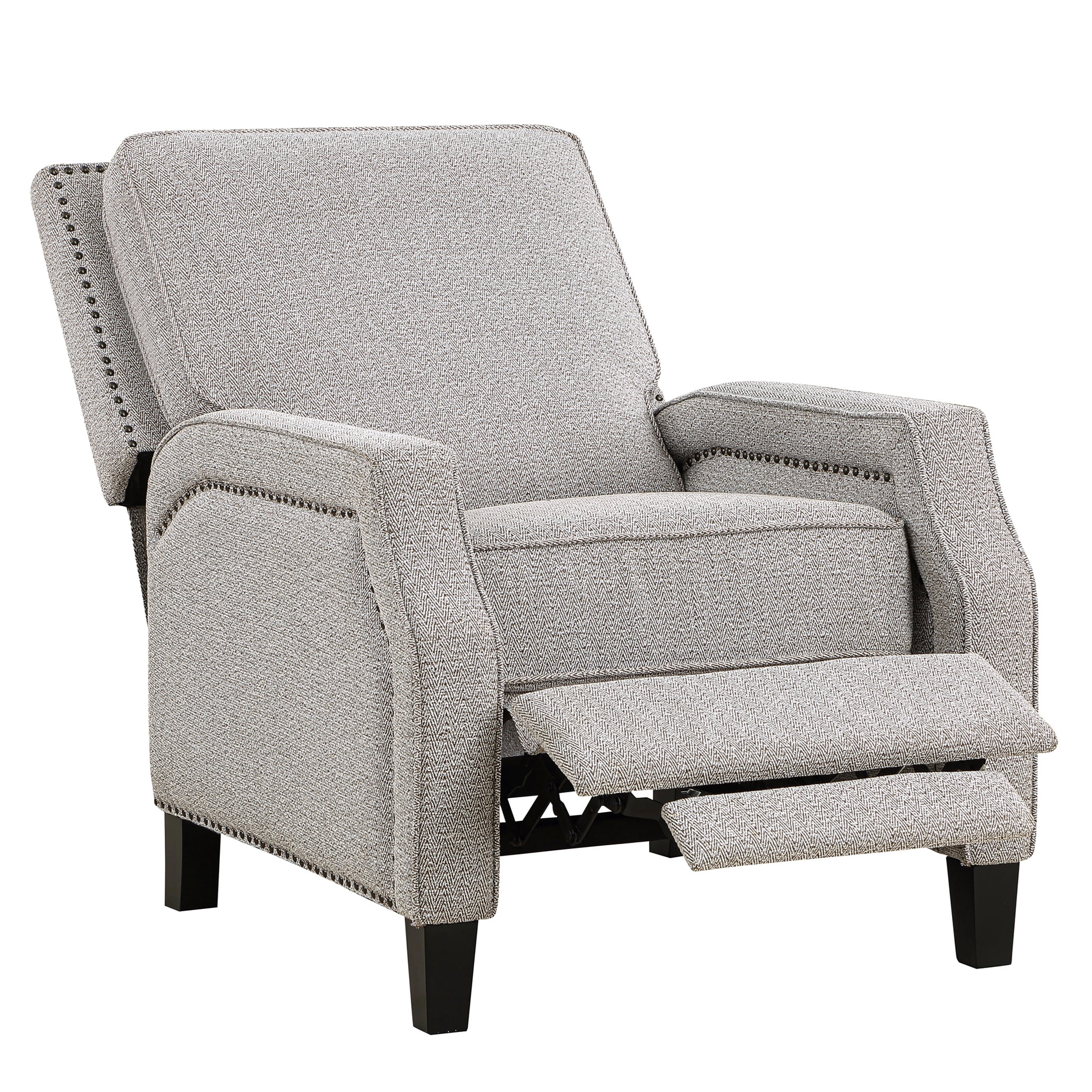 Modern Chenille Push-Back Recliner Chair - Beige Brown Transitional Self-Reclining Motion Seat for Living Room