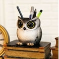 thumbnail image 2 of Whimsical Great Horned Owl Owlet Baby Stationery Pen Make Up Brush Holder Statue, 2 of 7