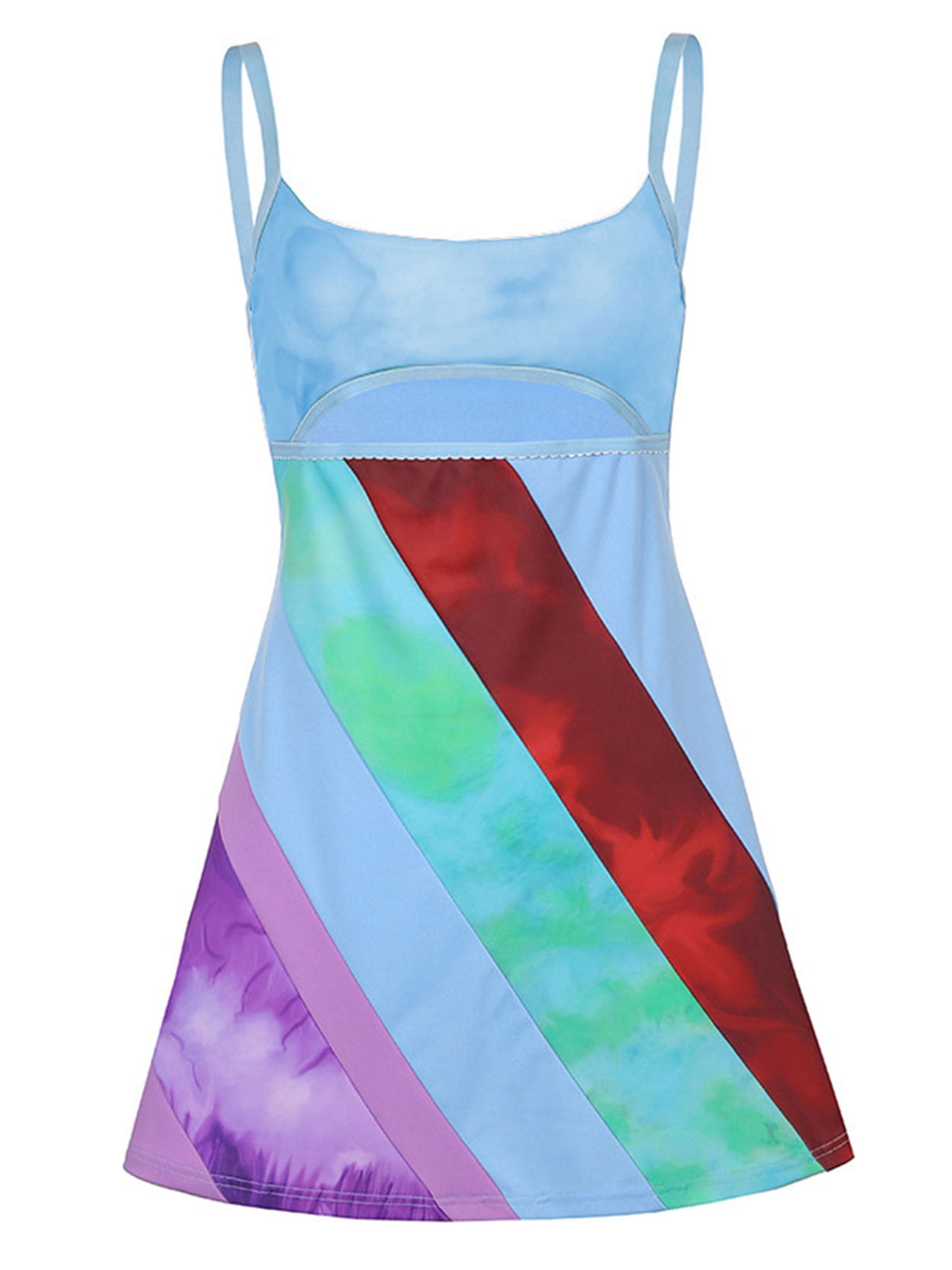 Women S Contrast Color U Neck Hollow Suspender A Line Short Dress Walmart Com