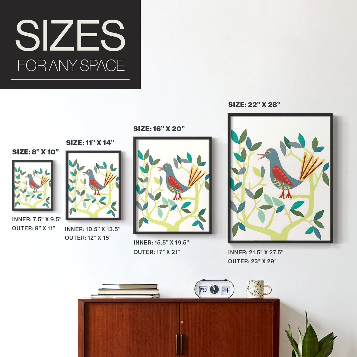 Whitty Bird IV Framed Print in Black Solid Wood 11 x 14 Framed Print