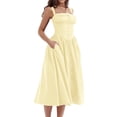 thumbnail image 6 of Cobkk Linen Dress Strap Wrapped Chest Small Fragmented Flowers Solid Color Dress Long Dress Girl Prom Dresses for Women 2024 Z-1074 Yellow M, 6 of 6