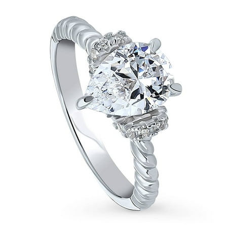 BERRICLE Sterling Silver Woven Wedding Engagement Rings 1.8 Carat Cubic Zirconia CZ Solitaire Ring for Women, Rhodium Plated Size 6