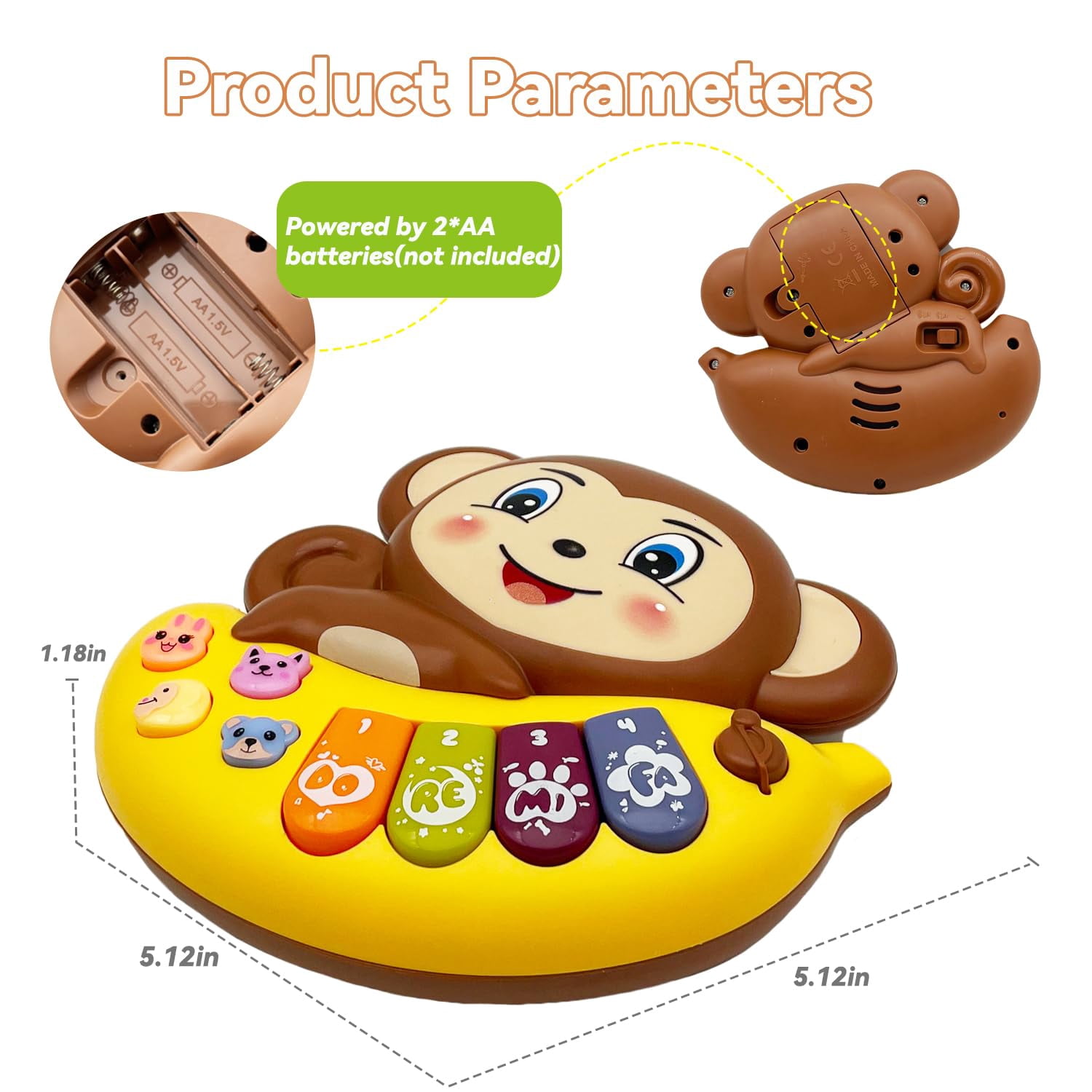 Baby Piano Toy Electronic Keyboard with Animals Sounds, Musical Toys for Babies 12 M+(Monkey)