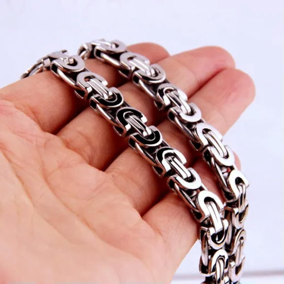 QQTDFG 6/8/11mm Men's Flat Byzantine Chain Necklace 316L Stainless Steel 8"-40" HOTSALE-Silver-6mm-8inch bracelet