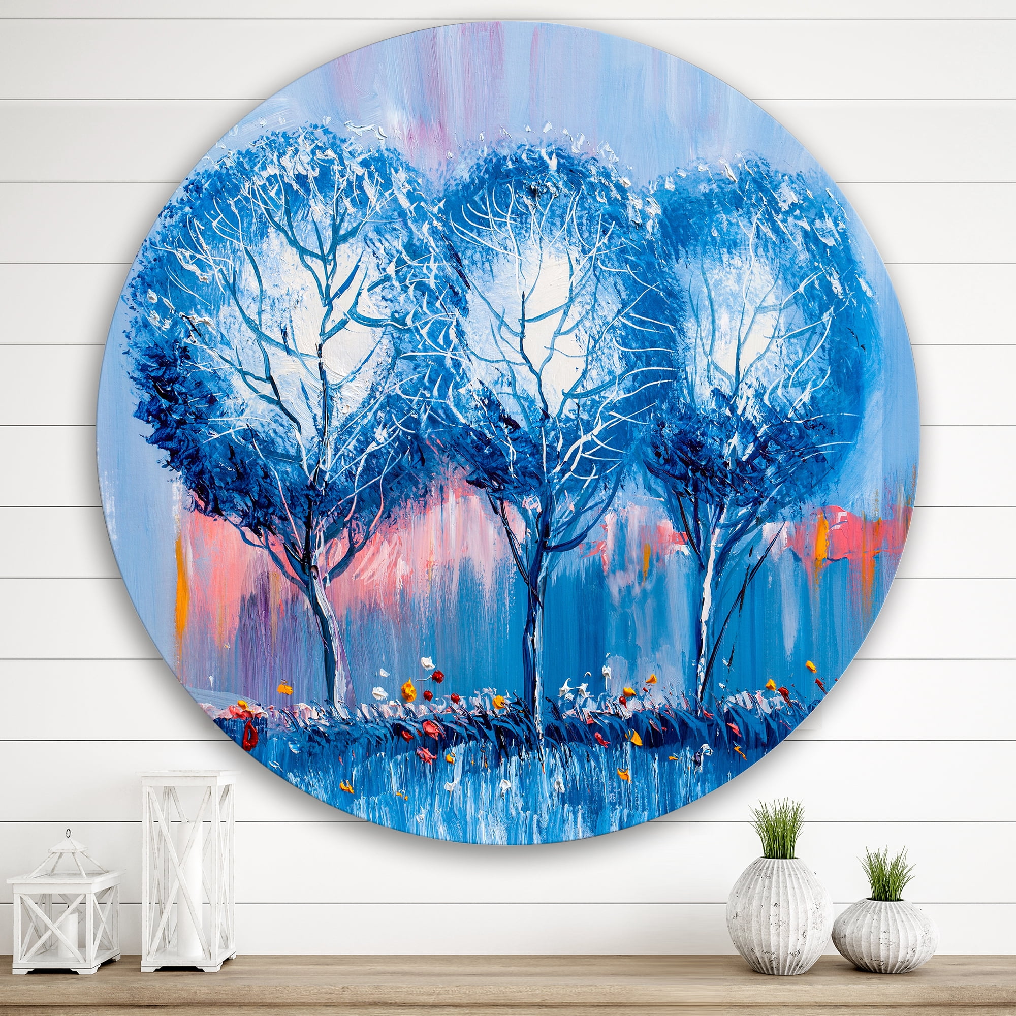 Designart 'Colourful Landscape Trees Impressionist III' Modern Circle Metal Wall Art 29x29 - Disc of 29