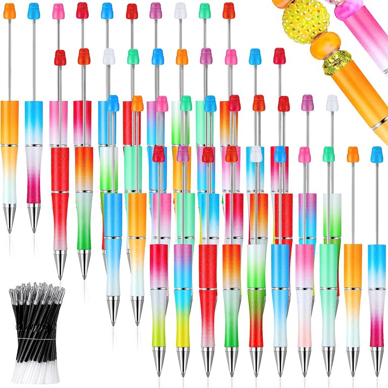 50 Pieces Plastic Beadable Pen Bulk Bead Ballpoint Pen Shaft Black Ink  Beaded Pens with 50 Refills for DIY Making Gift Kids Students Office School  Supplies (Bright Color) 