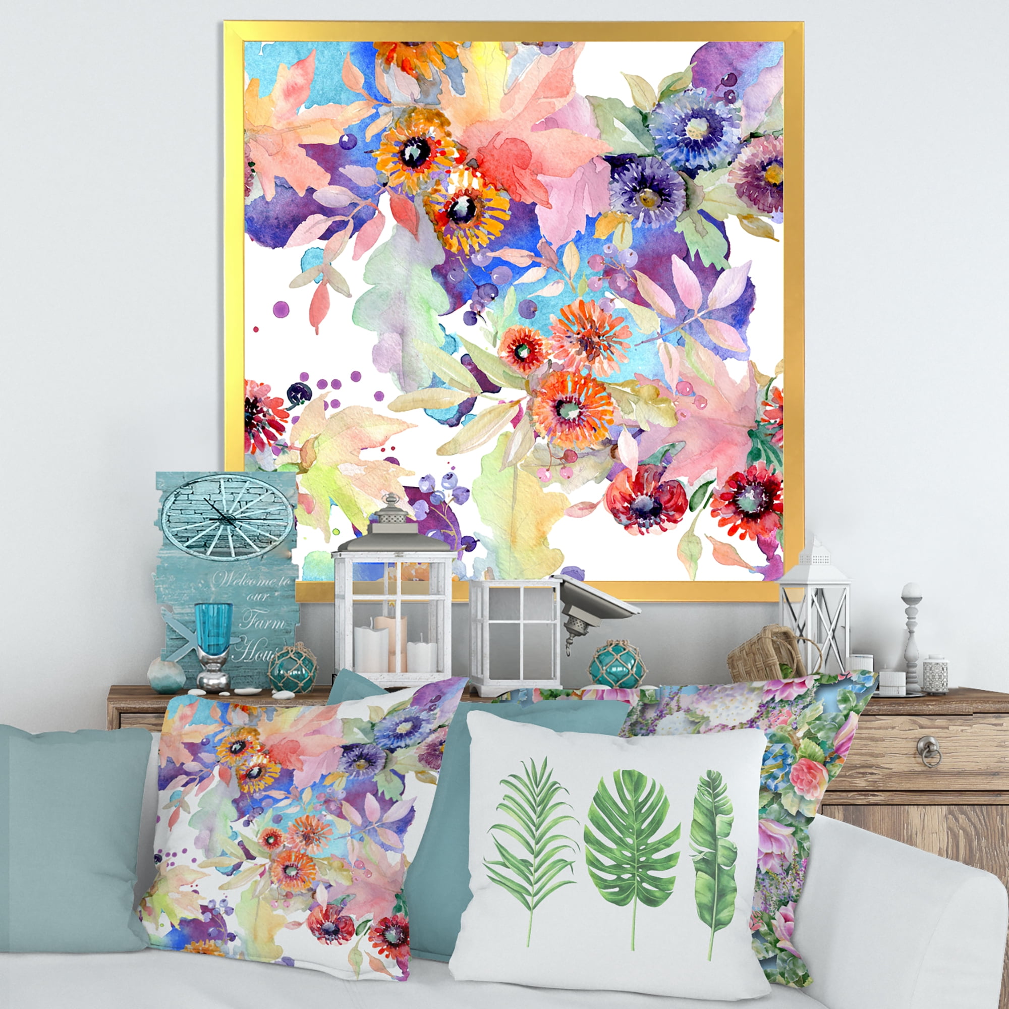Designart 'Abstract Bouquet Floral Botanical Flowers' Modern Framed Art Print