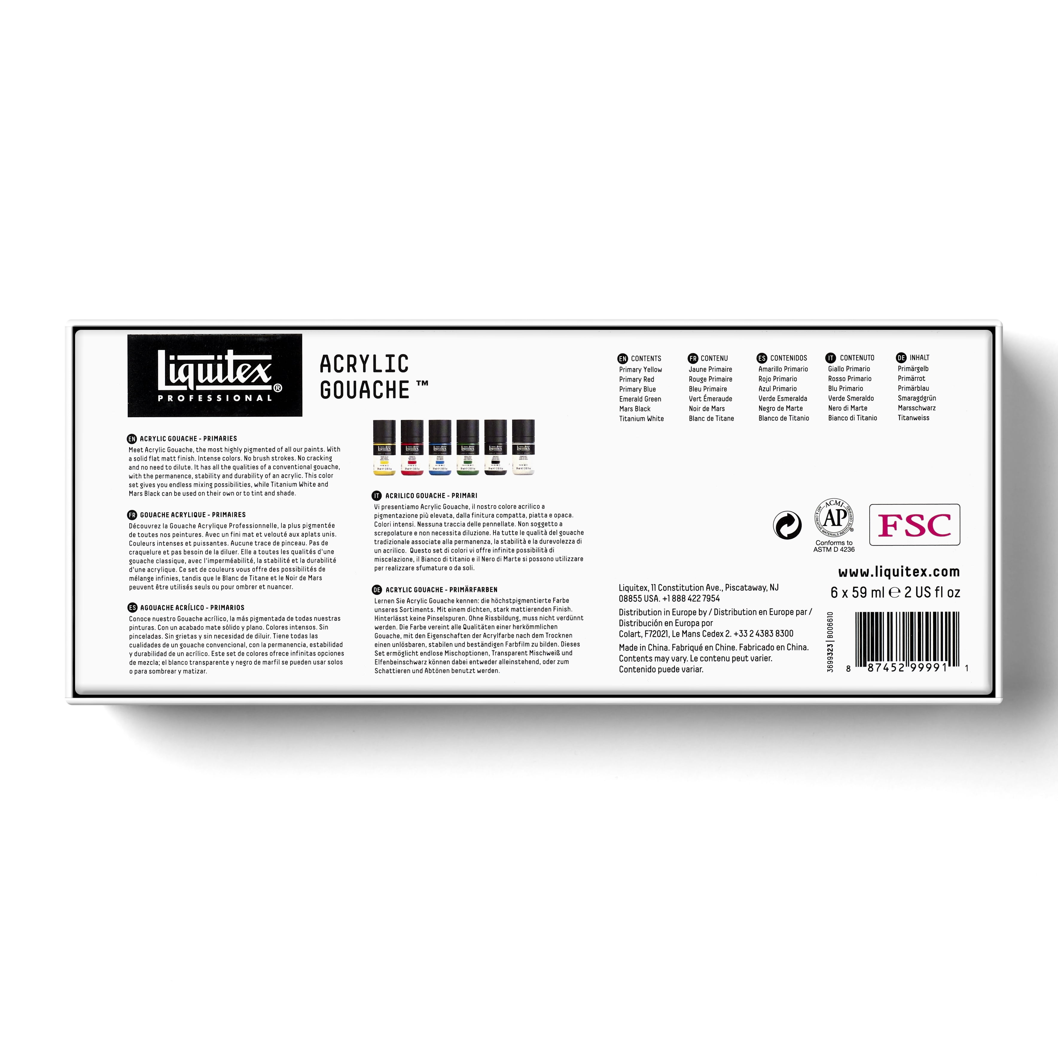 Liquitex Professional Acrylic Gouache, Set, 6-Colors, 59ml, Primaries