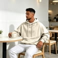 thumbnail image 5 of Men's Fleece Pullover Hoodie Solid Color Drawstring Hood Kangaroo Pocket Loose Oversized Fit Soft Warm Casual Autumn Winter Long Sleeve Sweatshirt For Male, 5 of 8
