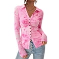 thumbnail image 1 of PRETTYGARDEN Camisa de Mujer Rosa con Estampado Floral de Manga Larga y Botones XXL, 1 of 8