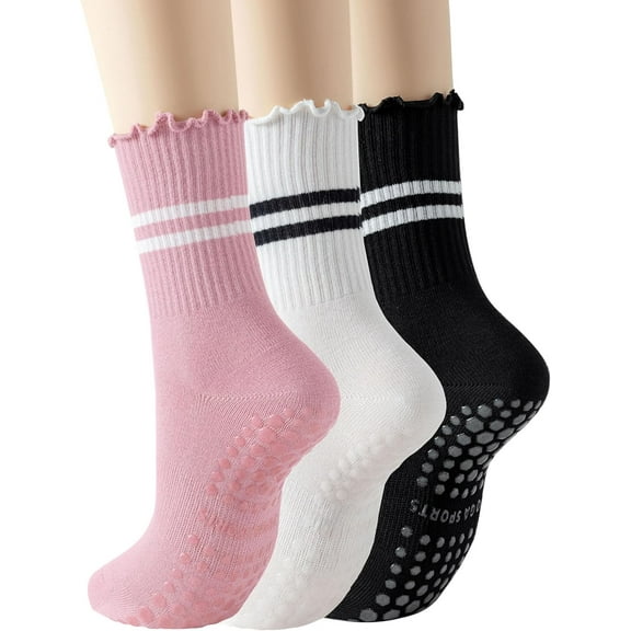 YATELLE Pilates Socks for Women Cute Ruffle Yoga Socks Athletic Crew Grip Sticky Socks Workout