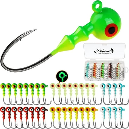 Jig Heads for Fishing Painted Jigheads with 3D Eye Ball Glowing Walleye | Bass | Crappie jigs 1/2oz 3/8oz 1/4oz 1/5oz 1/8oz 1/10oz 1/16oz 1/32oz Fishing Jig Hooks Assortment 15-40pcs