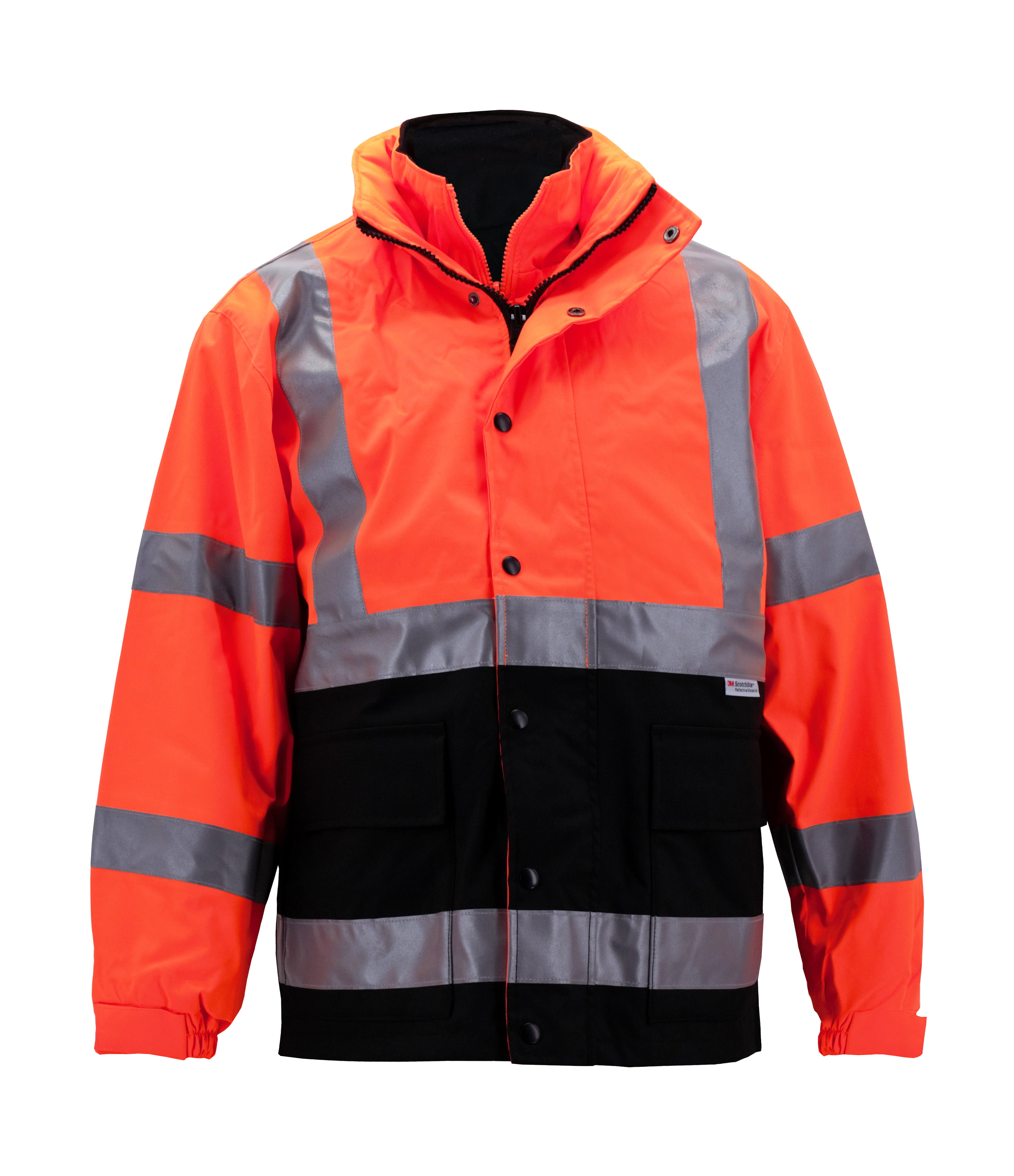 Men's Class 3 Safety High Visibility Water Resistant Reflective Neon Work  Jacket (3M Scotchlite Neon Orange, S)