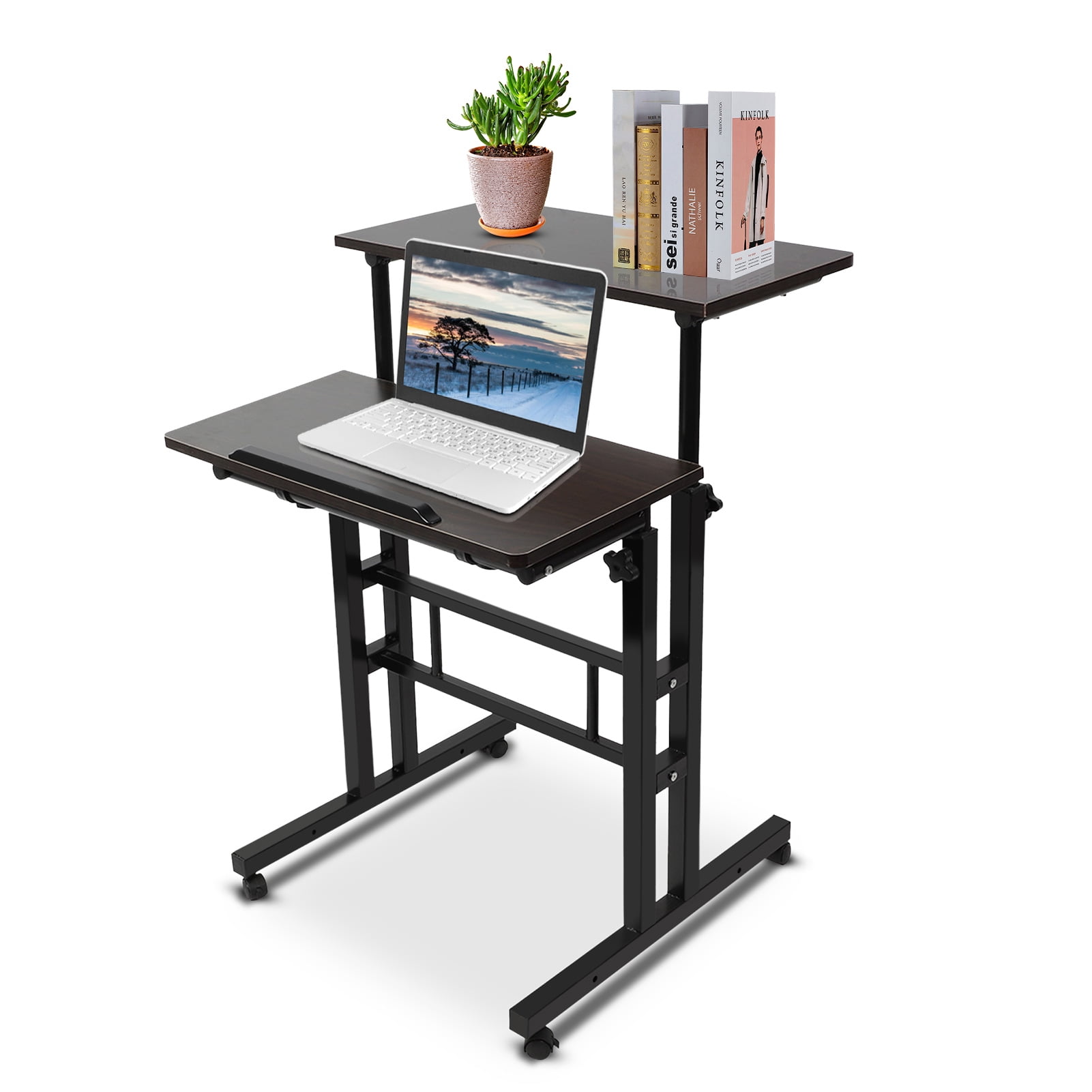 OTVIAP Mobile Standing Desk Rolling Stand Up Desk Adjustable Laptop Desk with Wheels Home Office