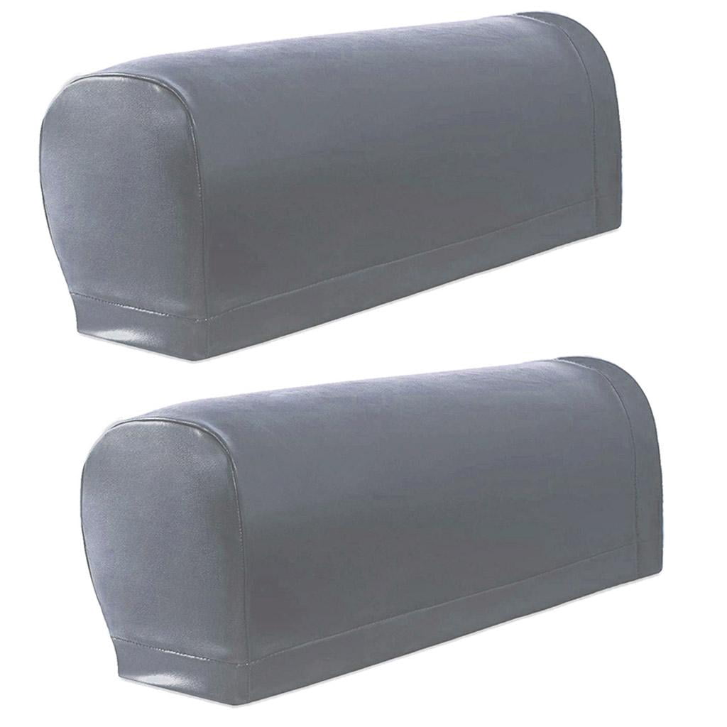 2pcs Nonslip PU Leather Stretch Sofa Armrest Cover Armchair Slipcovers Stain Resistant Furniture , Hosehold Couch - Gray