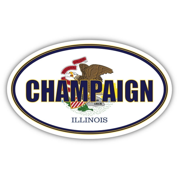 Champaign City Illinois State Flag | IL Flag Champaign County Oval State  Colors Bumper Sticker Car Decal 3x5 inches 