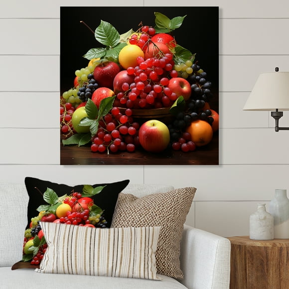 Designart "Impression of Fruit Plate" Art Mural en Métal Fruits, Décoration Murale en Métal Rouge, Décoration Artistique Traditionnelle pour Bureau - 29x29 Pouces