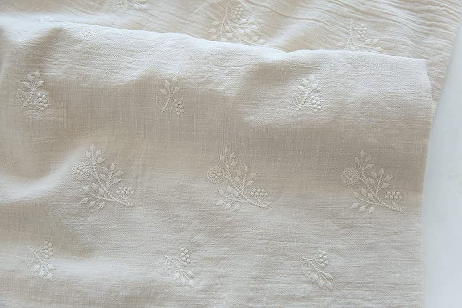 CraftDesignL Floral Cotton Embroidered Fabric - Japanese, Quilting, Designer Fabric by Yard - Linen Cotton (Beige)