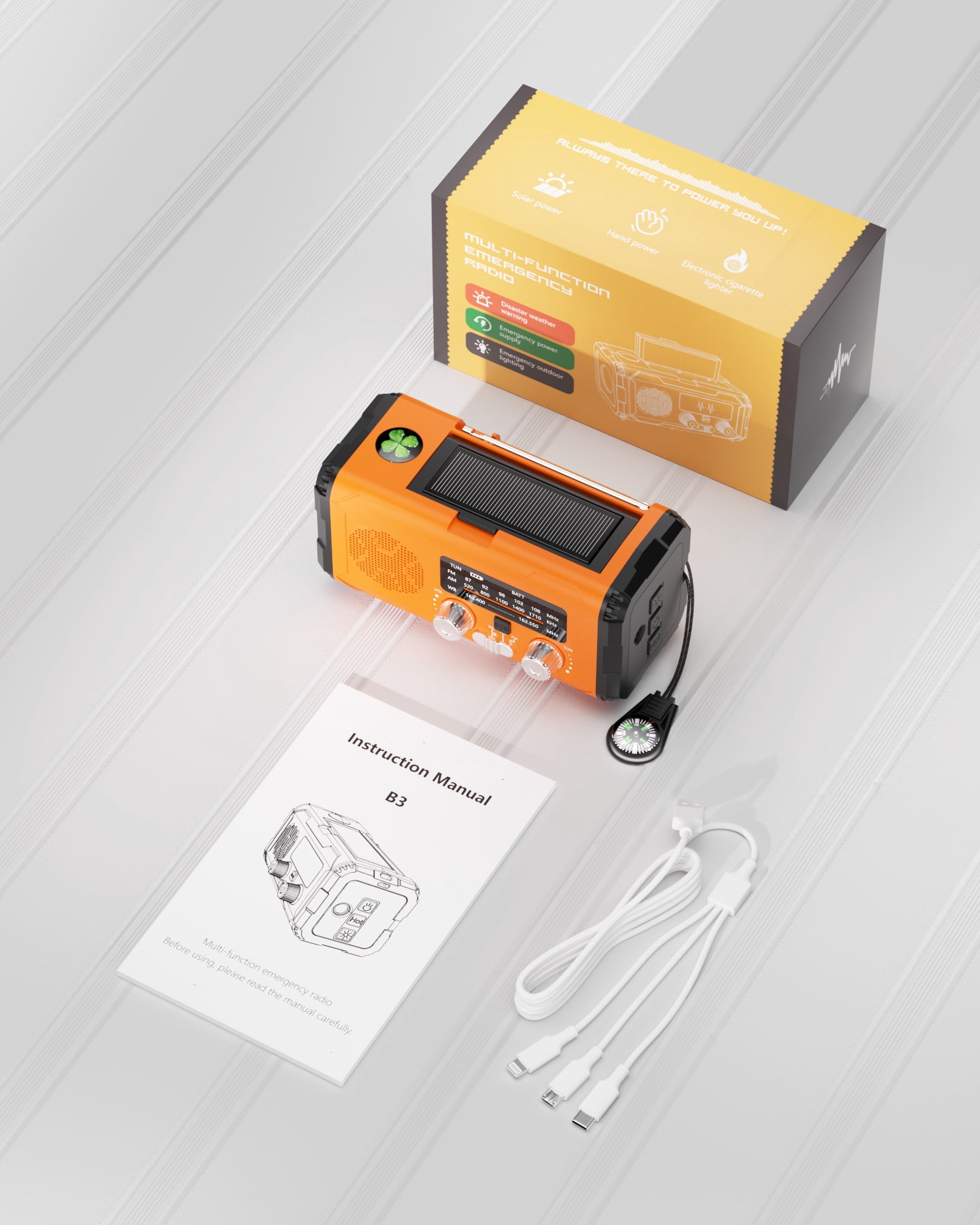Colesno NOAA Weather Radio, 10000mAh Emergency Solar Hand Crank Radio with AM/FM, USB/Type-C Charging, LED Flashlight, and SOS Alarm, Compact Design for Outdoor, Travel, and Emergency Kits (Orange)