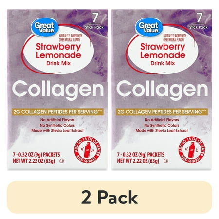 (2 pack) Great Value Collagen Drink Mix, Strawberry Lemonade, 2.2 oz