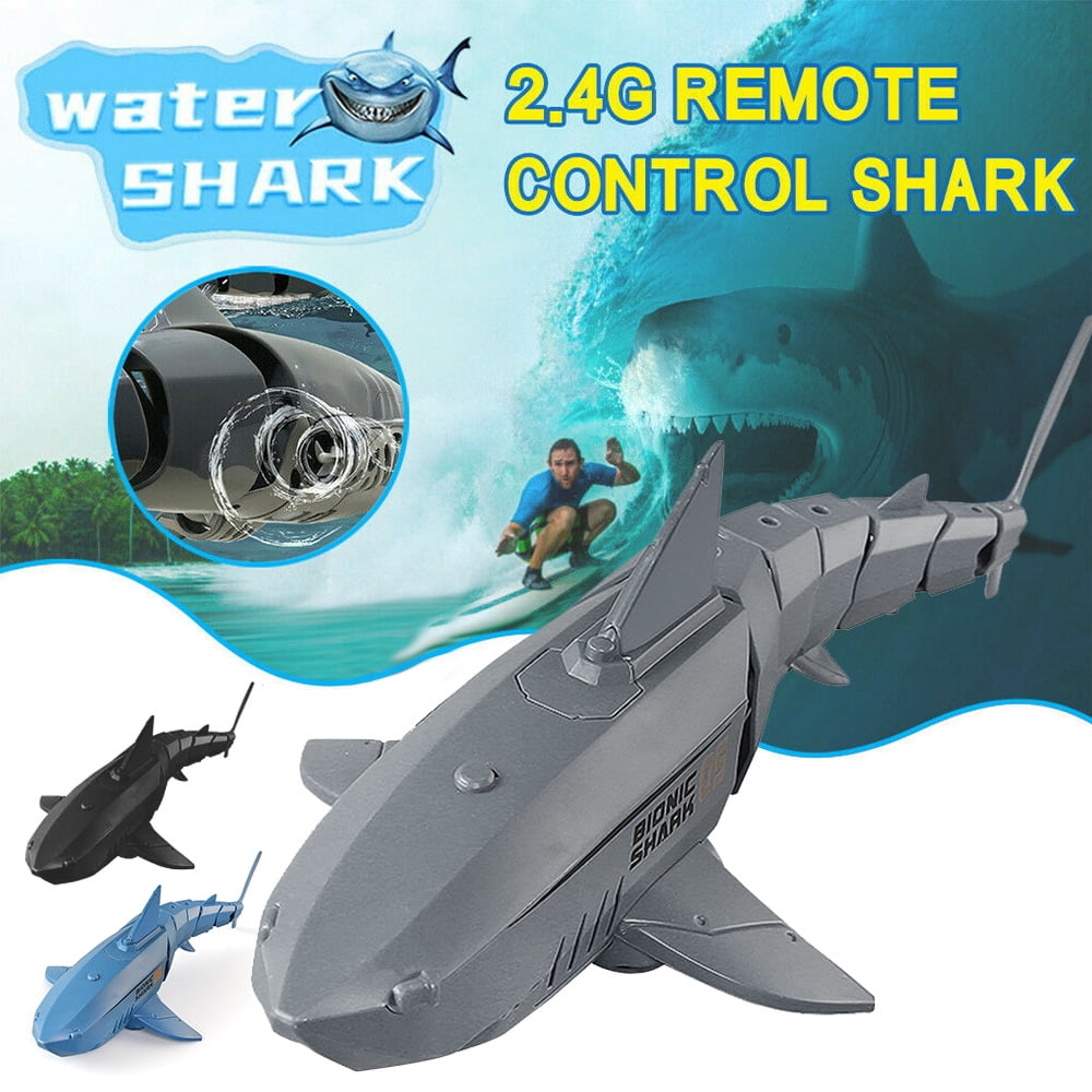 Battery Rechargeable RC Water Shark Toy Swimming Pool Bathroom Gift for 6 7 8 9 10 Years Old Boys Girls Adults and Kids 2.4G 1:16 Scale High Simulation Remote Control Shark Pool Toys Black 