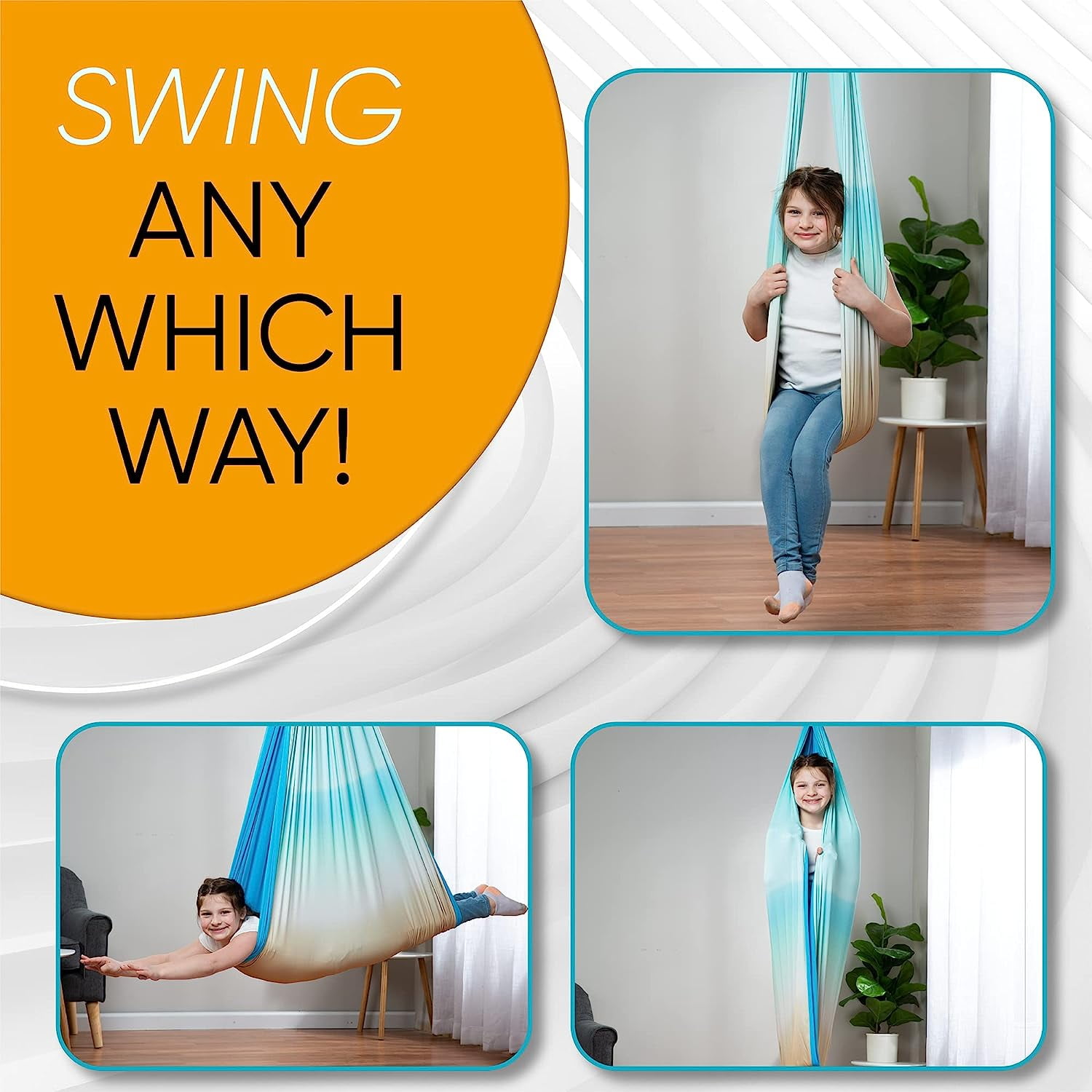 Friendly Cuddle Sensory Swing for Kids & Adults Cocoon Hammock, Beach