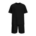 thumbnail image 4 of VBTAPA Mens 2 Piece Outfits Solid Casual Tracksuit Shorts Fashion Summer Sweatsuit Oversized Short Sleeve Textured T Shirt and Shorts Set Sales of Today Black M, 4 of 7