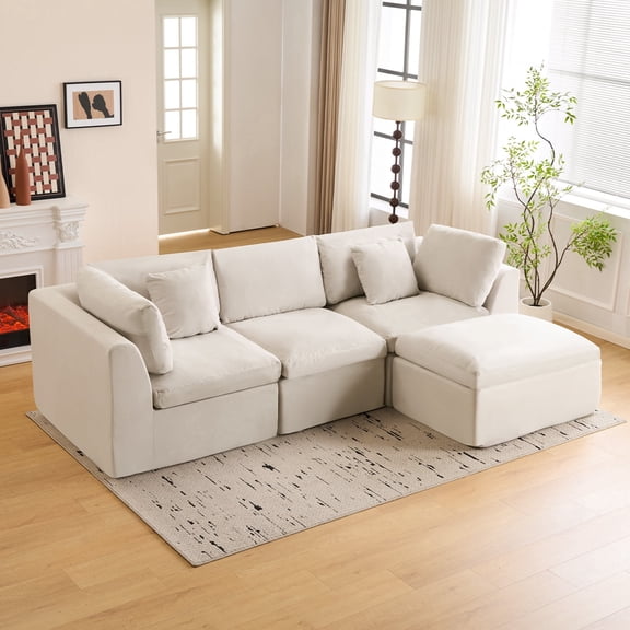 110.24" Modular Sectional Sofa, Modern L-Shaped Couch with Chaise, Soft Chenille Fabric Upholstered Sofa, Deep Seat Cloud Couch for Living Room Apartment Bedroom (Beige)