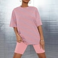 thumbnail image 2 of Tnhcen Women's Summer Striped Crewneck Short Sleeve Sleepwear Set | Matching Shorts | S-3XL | Polyester Spandex Loungewear, 2 of 5