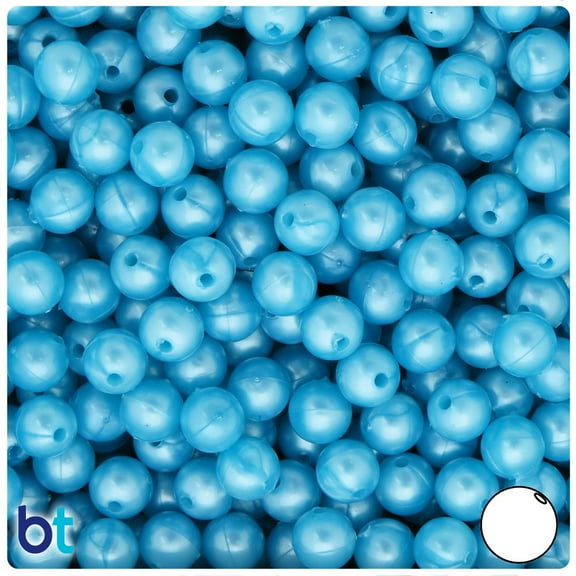 BeadTin Light Blue Pearl 8mm Round Plastic Beads (300pcs)