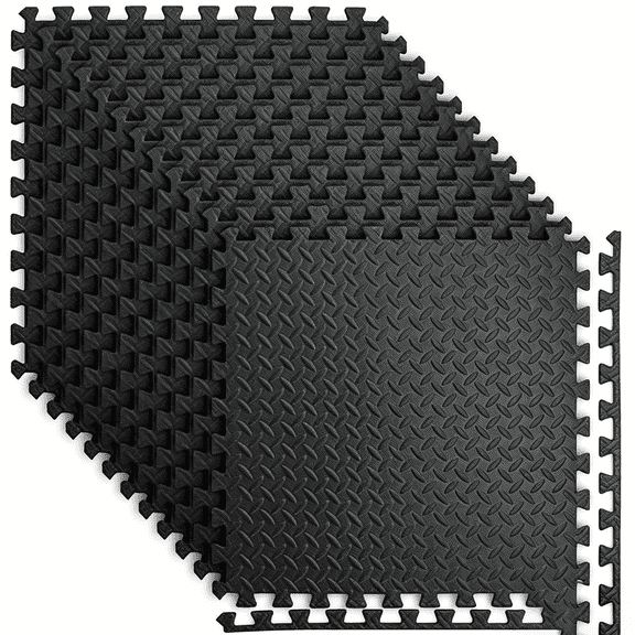 Beiou Puzzle Exercise Mat ,1/2" Thick EVA Interlocking Foam Floor Tiles for Home Gym, Workout Equipment, Kids Play Areas, 48 sq ft - 12 Tiles, Black