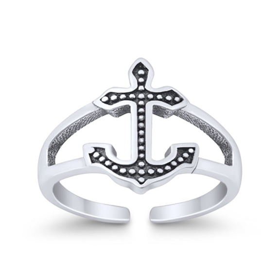 12mm- Anchor Toe Band Ring 925 Sterling Silver Thin Adjustable Stylish Rings for Women